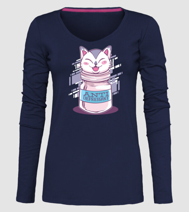 Tabletă antidepresivă pisică model albastru închis pe tricou