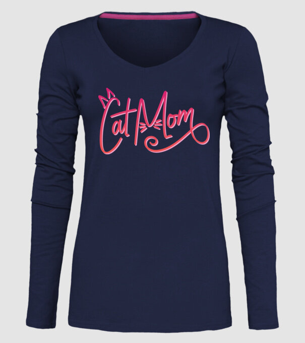 Mamă cu pisică model albastru închis pe tricou