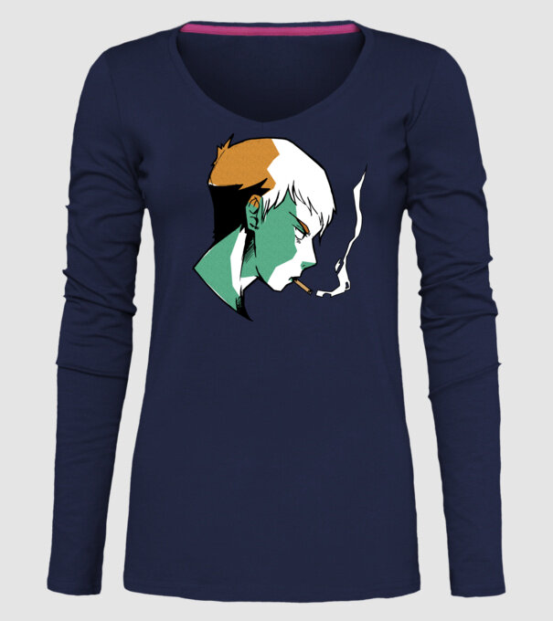 Anime băiat fumător model albastru închis pe tricou