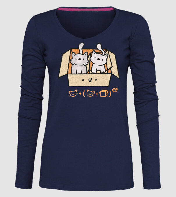 Cutie cu pisică drăguță model albastru închis pe tricou