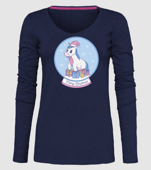 Glob de zăpadă drăguț, de Crăciun, cu Unicorn model albastru închis pe tricou