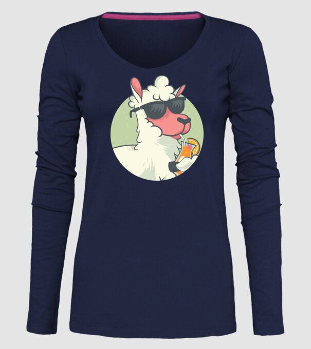 Lama drăguț cu cocktail tricou amuzant model albastru închis pe tricou