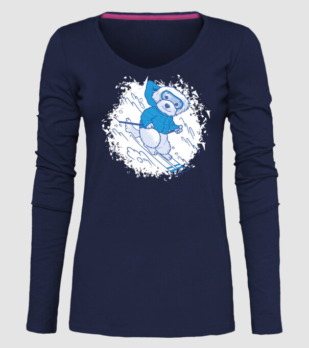 Câine drăguț schiind model albastru închis pe tricou