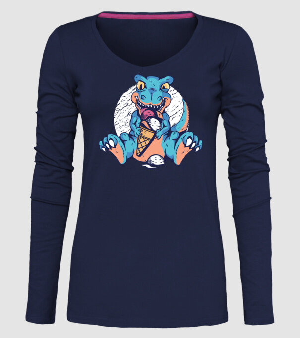 T-rex drăguț cu înghețată model albastru închis pe tricou