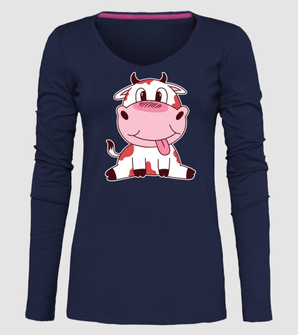 Vacă drăguță model albastru închis pe tricou