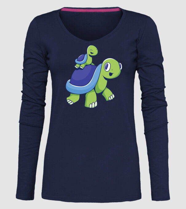 Familie țestoase drăguțe model albastru închis pe tricou