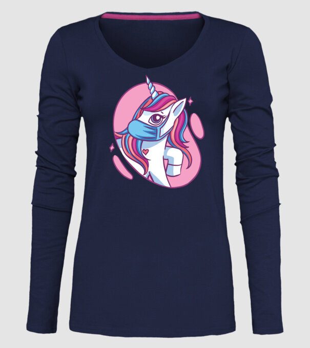 Unicorn drăguț cu mască model albastru închis pe tricou