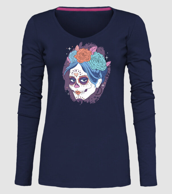 Dia de Los Muertos - Craniu cu flori model albastru închis pe tricou