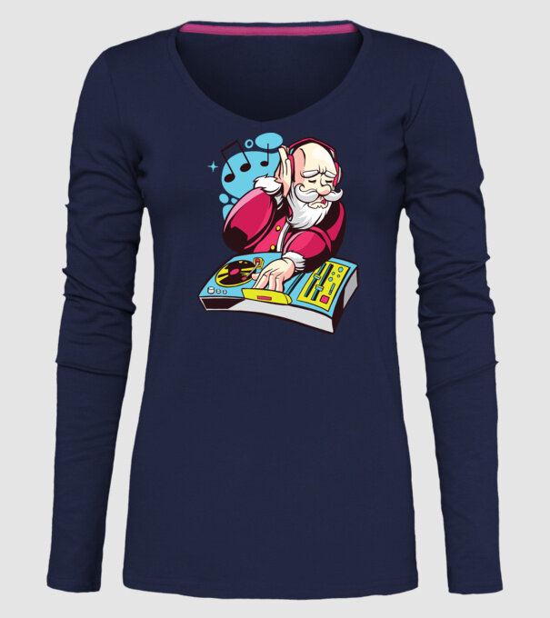 Moș Crăciun DJ model albastru închis pe tricou