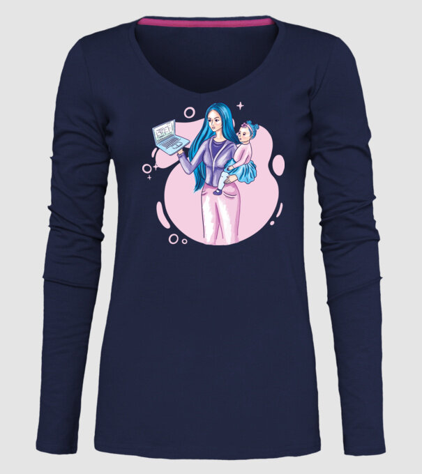 Mamă Lucrătoare model albastru închis pe tricou