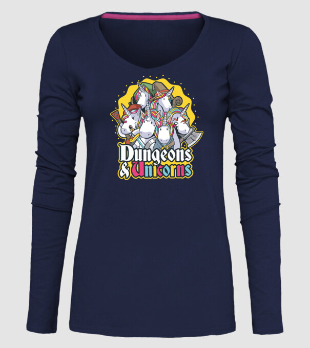 Dungeons and Unicorns model albastru închis pe tricou