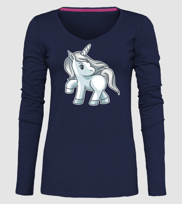 Unicorn de argint model albastru închis pe tricou