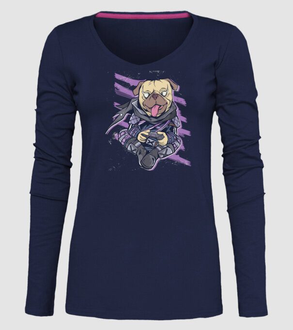 Mops Gamer model albastru închis pe tricou