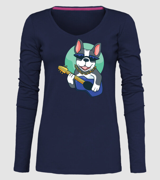 Bulldog Chitarist model albastru închis pe tricou