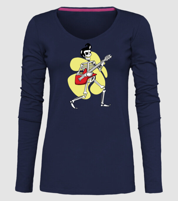 Schelet Elvis cu chitară model albastru închis pe tricou