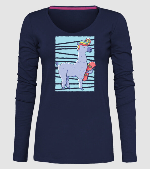 Lama Skateboarder model albastru închis pe tricou