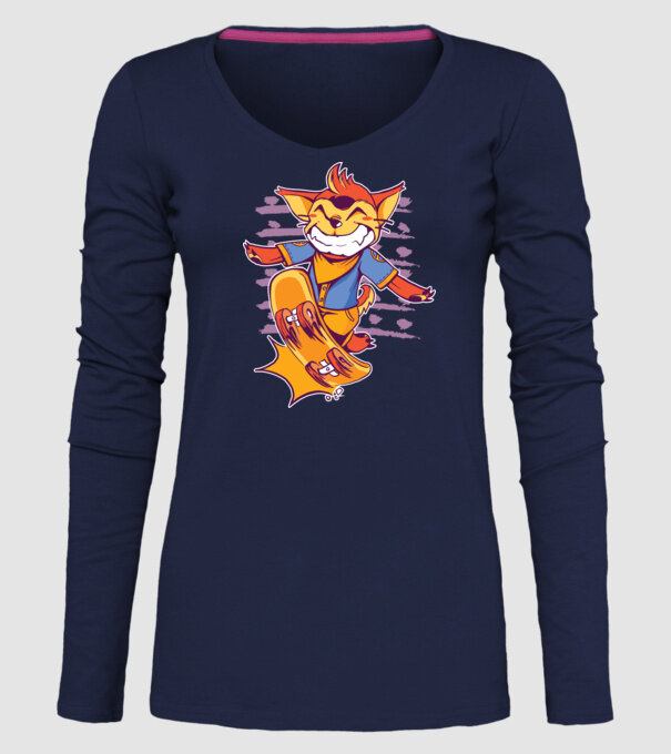 Vulpe Skateboarder model albastru închis pe tricou