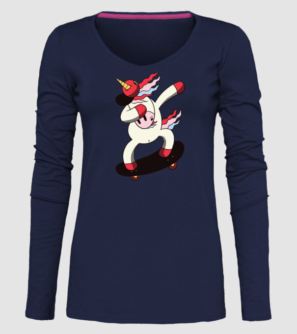 Skateboarder Unicorn DAB model albastru închis pe tricou