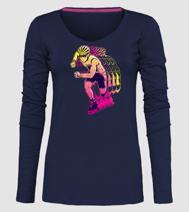 Concurent patine pe rotile model albastru închis pe tricou