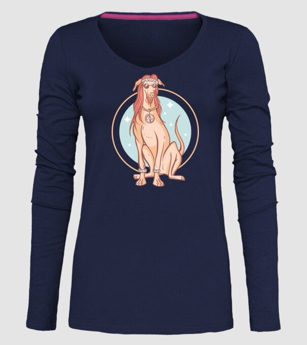 Câine Ogar Hippy model albastru închis pe tricou