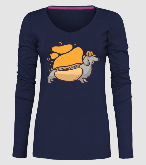Teckel Hot dog model albastru închis pe tricou