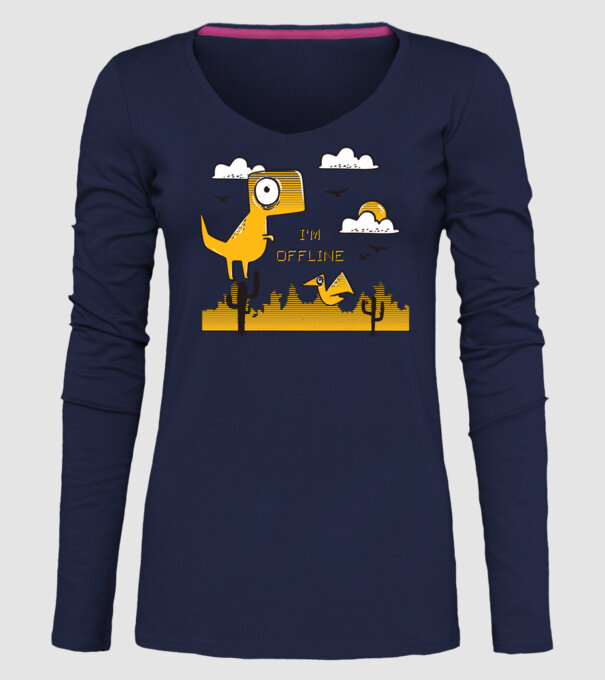 'I''m Offline - tricou amuzant cu dinozaur' model albastru închis pe tricou