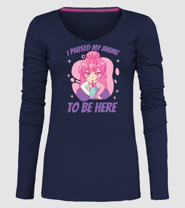 I paused my Anime to be here model albastru închis pe tricou