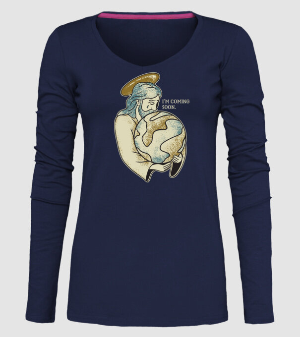 Jesus is coming soon - Isus vine în curând model albastru închis pe tricou