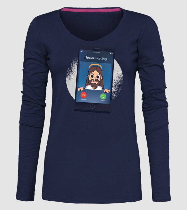 Isus te sună tricou amuzant model albastru închis pe tricou