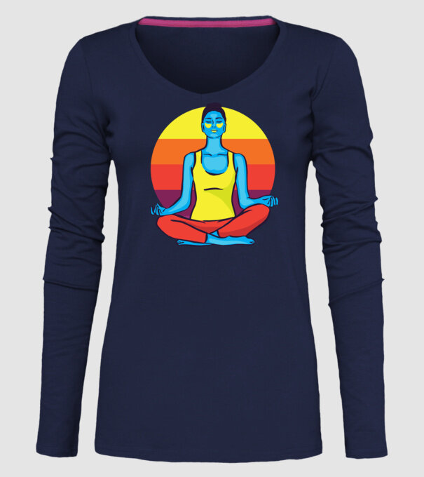 Yoga Meditație Retro model albastru închis pe tricou