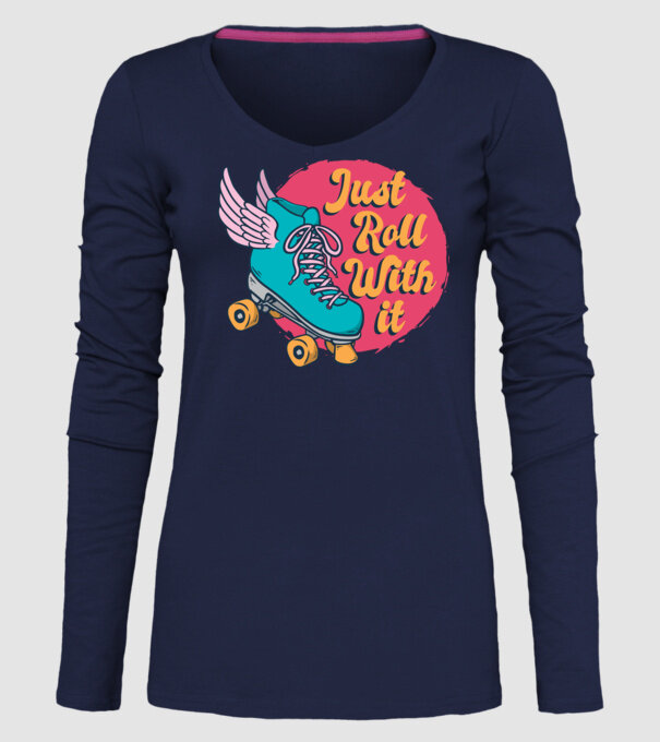 Just Roll with it - patine cu rotile model albastru închis pe tricou