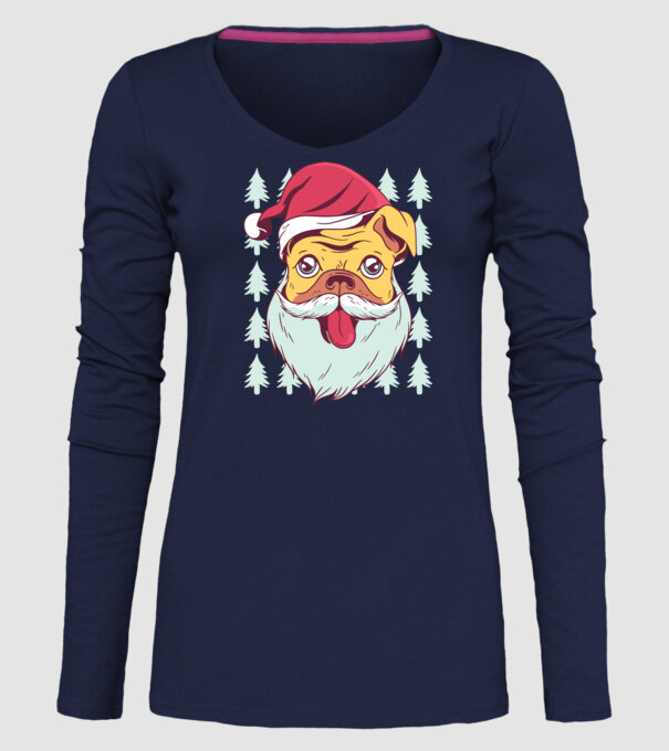 Tricou Crăciun Mops model albastru închis pe tricou