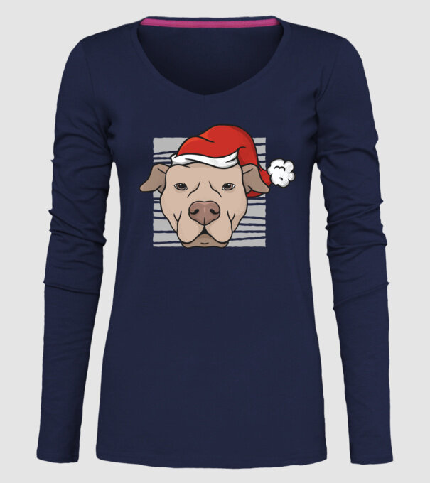Pitbull de Crăciun model albastru închis pe tricou