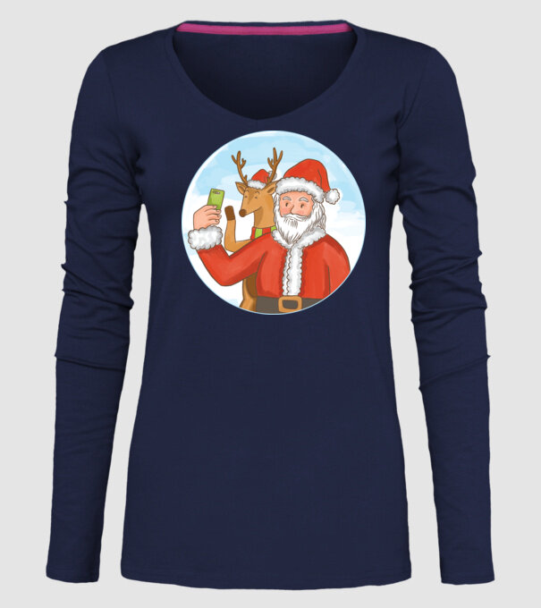 Selfie de Crăciun model albastru închis pe tricou