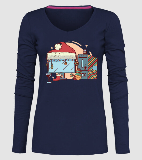 Computer de Crăciun model albastru închis pe tricou