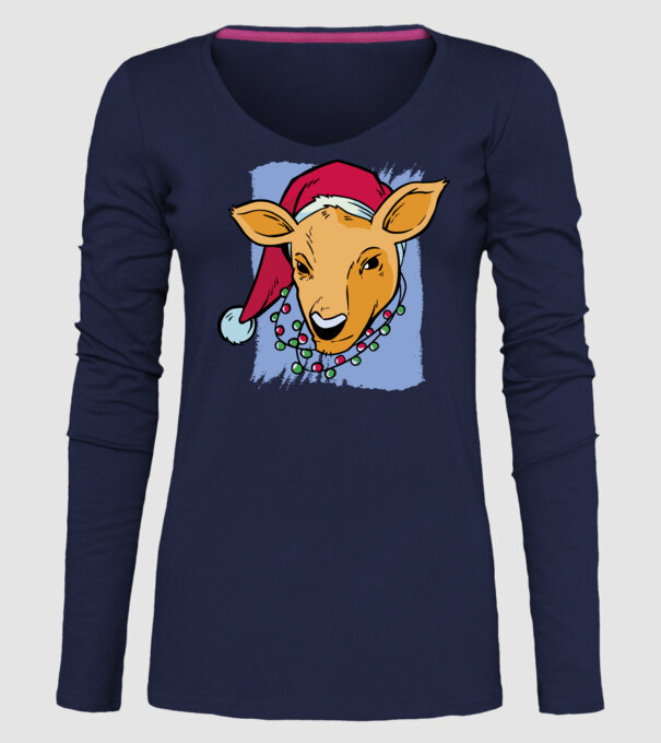 Cerb de Crăciun model albastru închis pe tricou