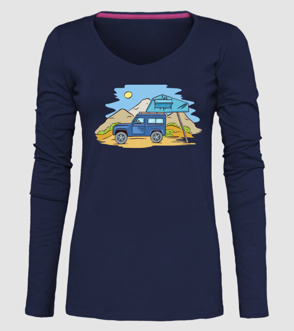 Mașină de camping model albastru închis pe tricou