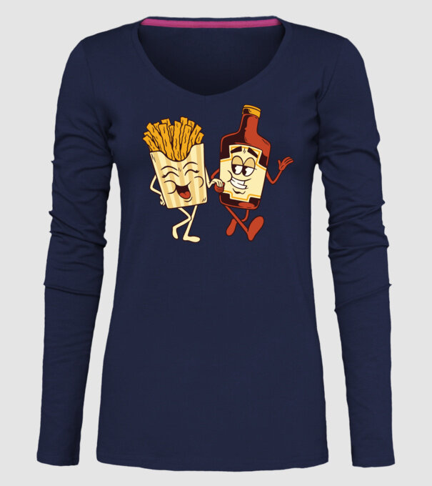 Ketchup + cartofi prăjiți model albastru închis pe tricou