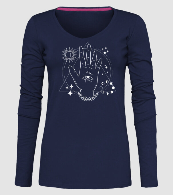 Mână Ochi atotvăzător model albastru închis pe tricou