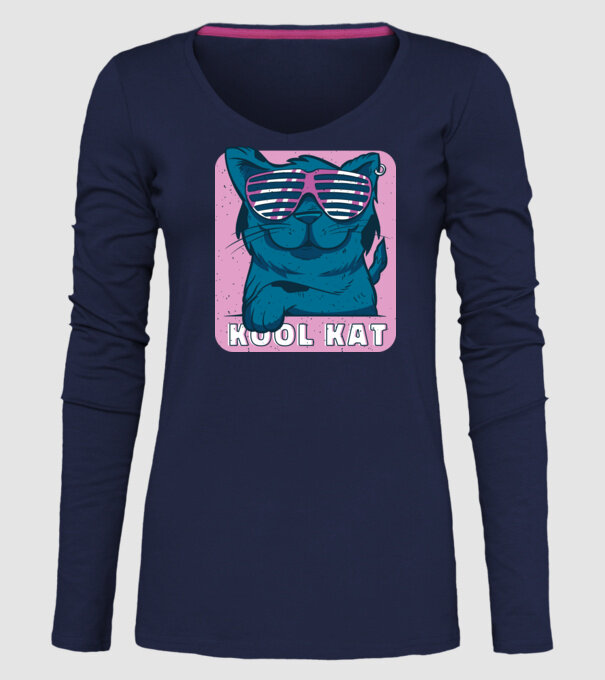 Kool Cat - Pisică Cool model albastru închis pe tricou