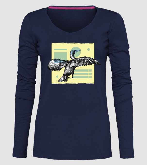 Pasăre cormoran model albastru închis pe tricou