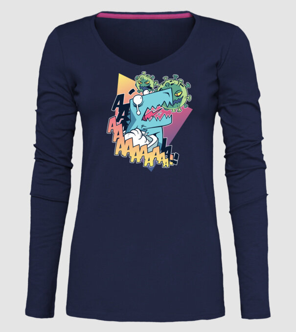 Covid Dino model albastru închis pe tricou