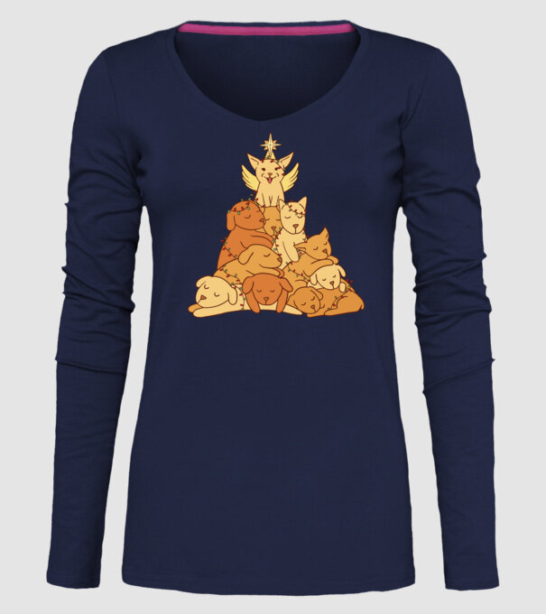 Pom de Crăciun cu Câine model albastru închis pe tricou