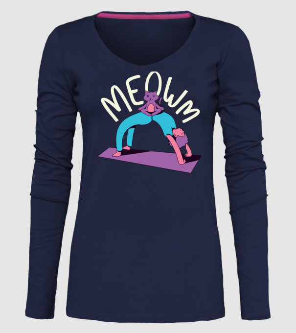 Meowm - Pisică Yoga model albastru închis pe tricou