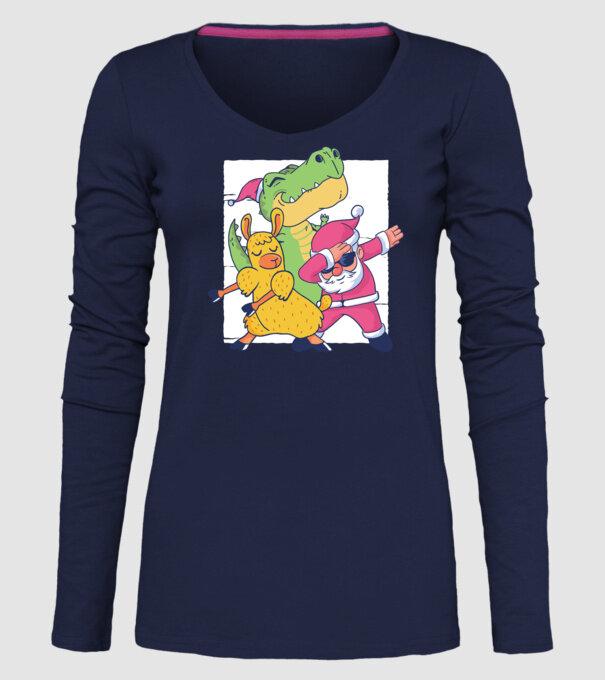 Moș Crăciun Llama T-rex DAB pentru Crăciun model albastru închis pe tricou