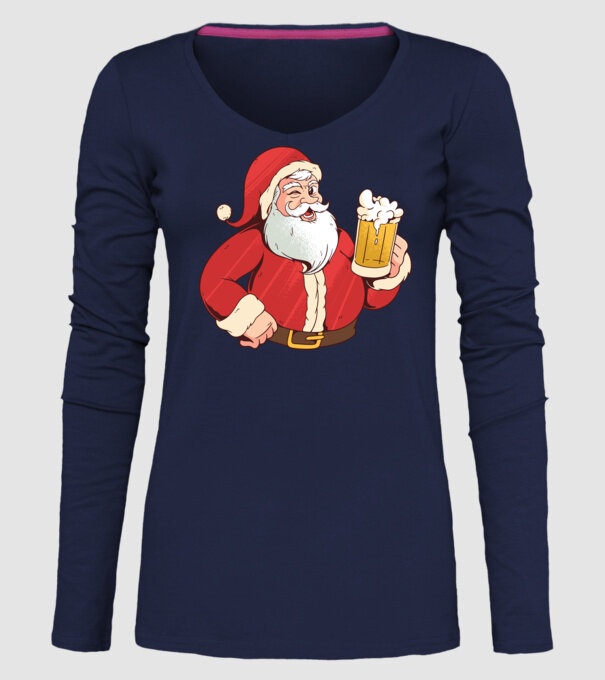 Moș Crăciun cu bere tricou amuzant model albastru închis pe tricou