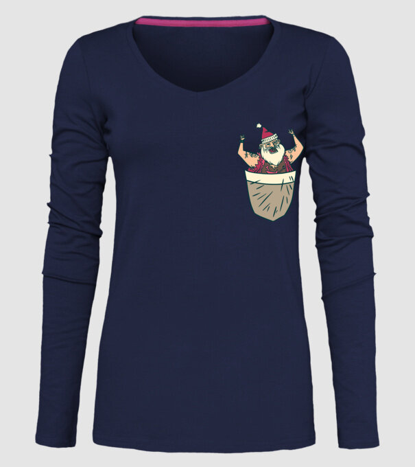 Buzunar Moș Crăciun model albastru închis pe tricou