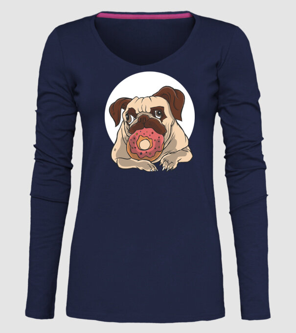 Mops cu gogoașă model albastru închis pe tricou
