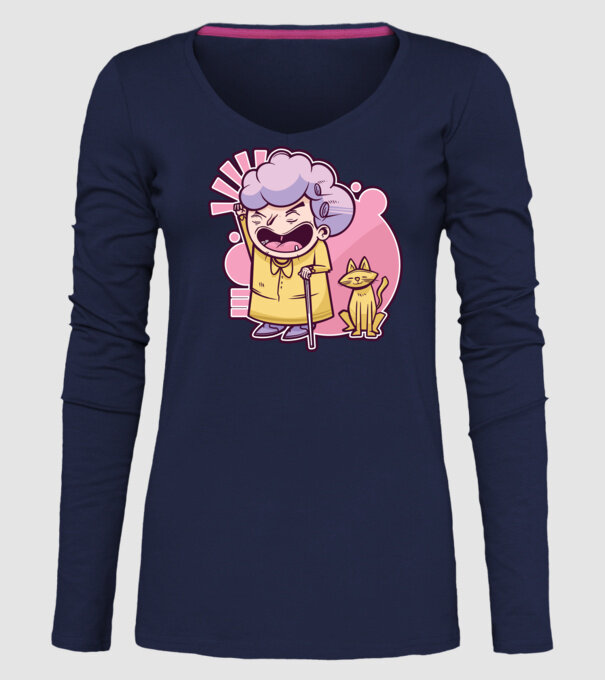 Bunică cu pisică model albastru închis pe tricou