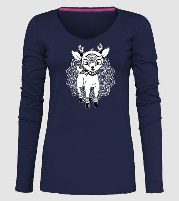 Mandala Căprioară model albastru închis pe tricou